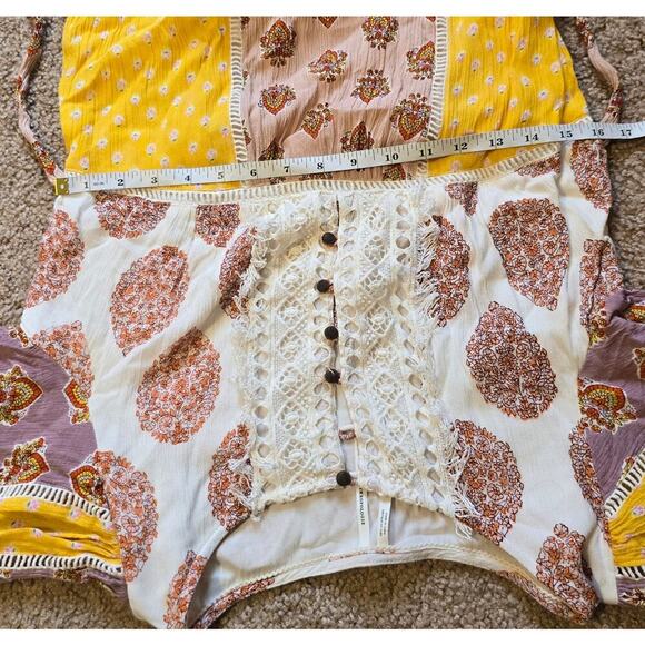 Anthropologie Melody Lace Trim Button Front Tie Back Patchwork Dress - Picture 10 of 12